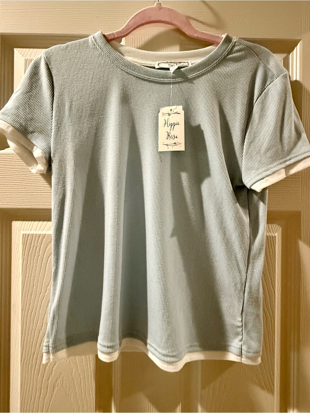 Hippie Rose Baby Blue Ribbed Crewneck Tee